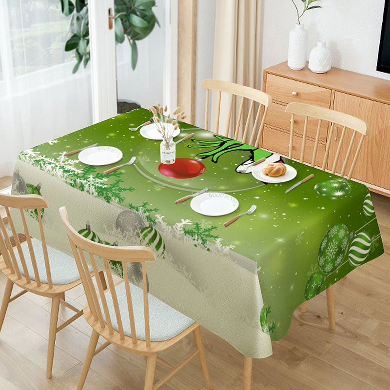 Aperturee - Green White Ball Snowflake Christmas Tablecloth