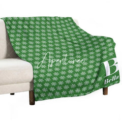 Aperturee - Green White Snow Winter Christmas Custom Name Blanket
