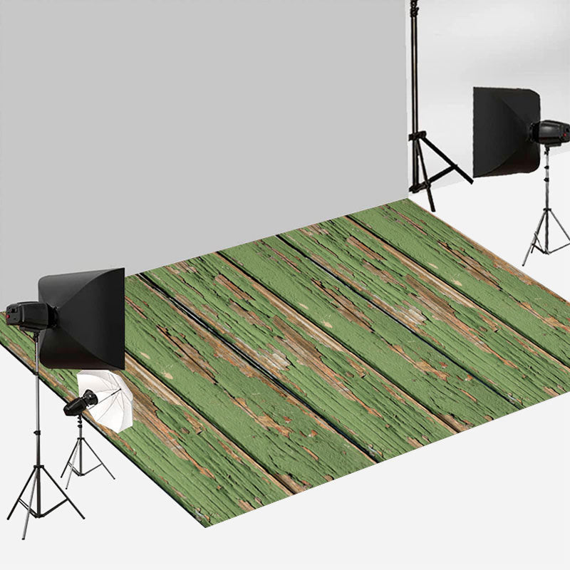 Aperturee - Green Worn Wood Plank Fence Photography Floor Mat