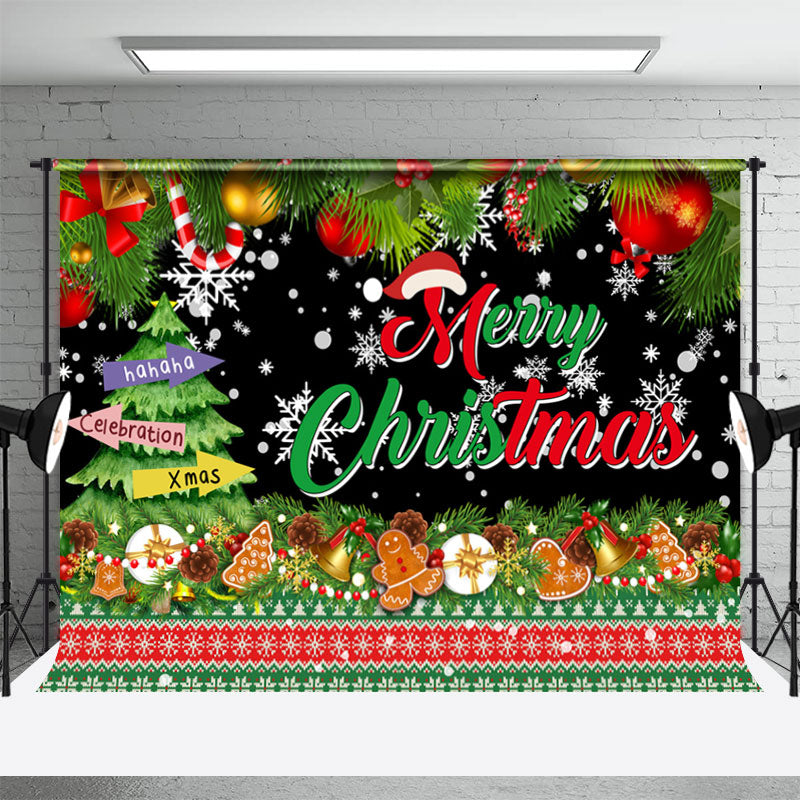 Aperturee - Green Xmas Tree Gingerbread Merry Christmas Backdrop