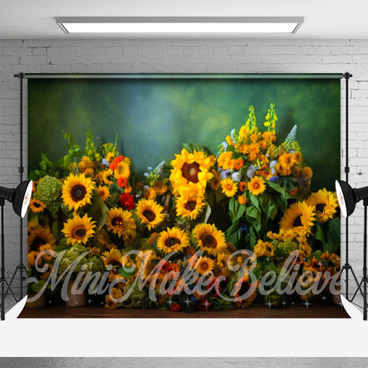 Aperturee - Greenery Blooming Sunflowers Photo Booth Backdrop