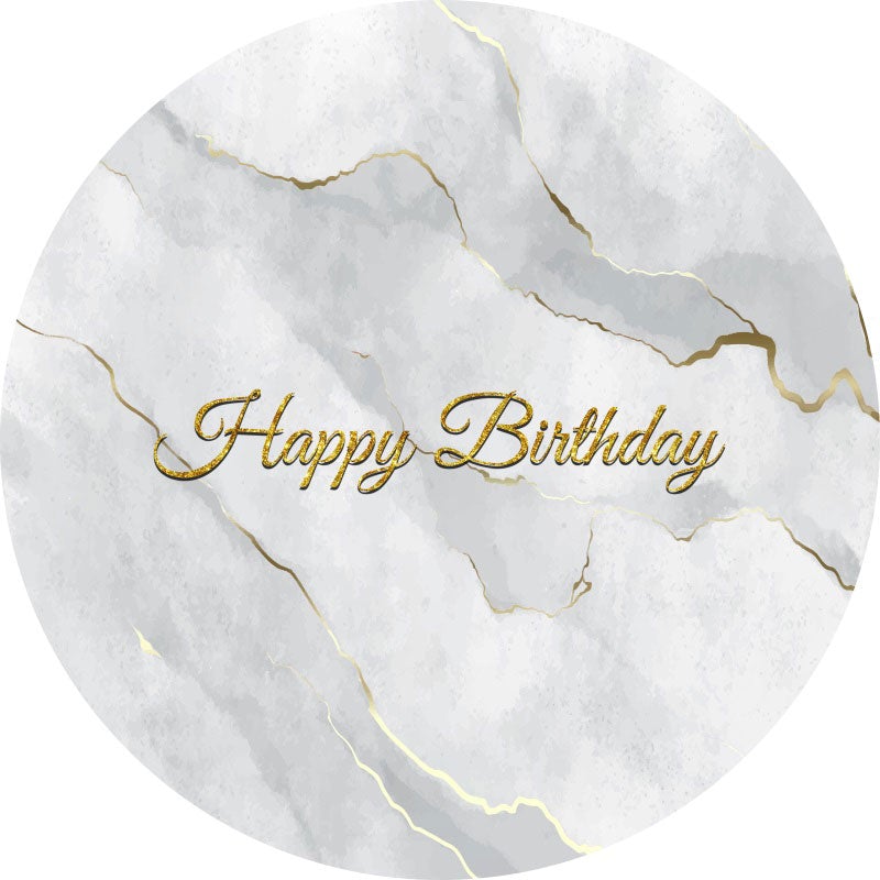 Aperturee - Grey And Gold Glitter Round Birthday Backdrop