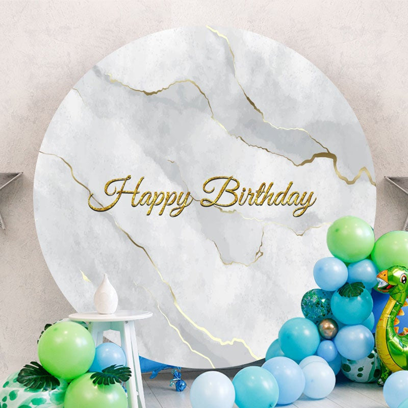 Aperturee - Grey And Gold Glitter Round Birthday Backdrop