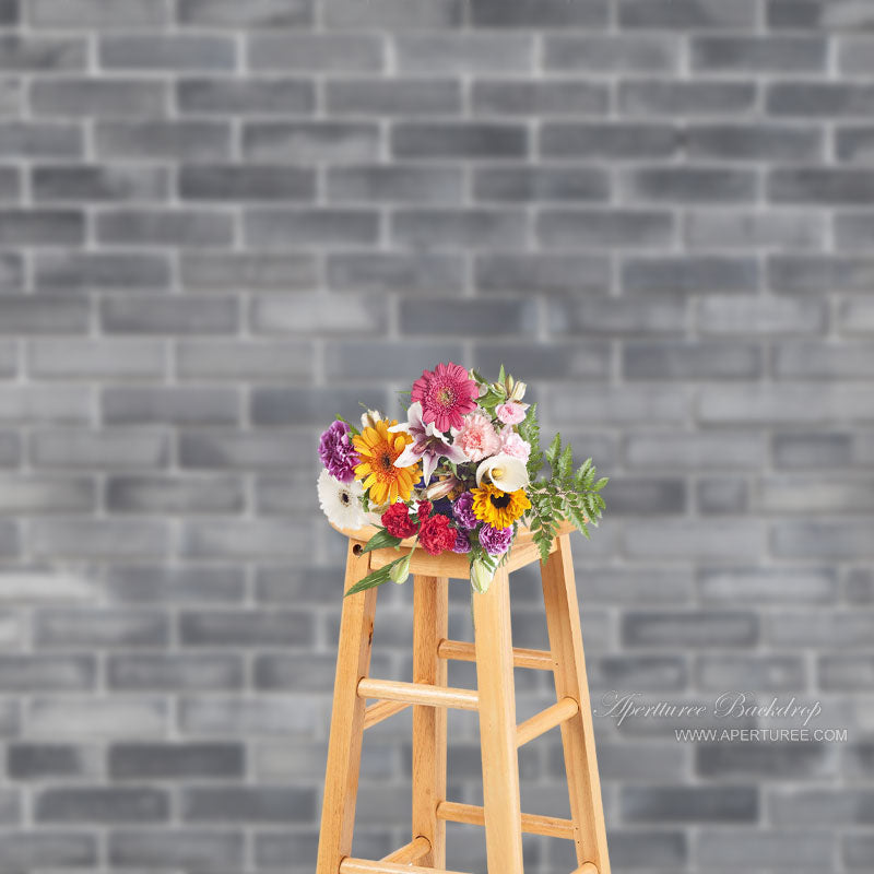 Aperturee - Grey Brick Wall Texture Photography Studio Backdrop