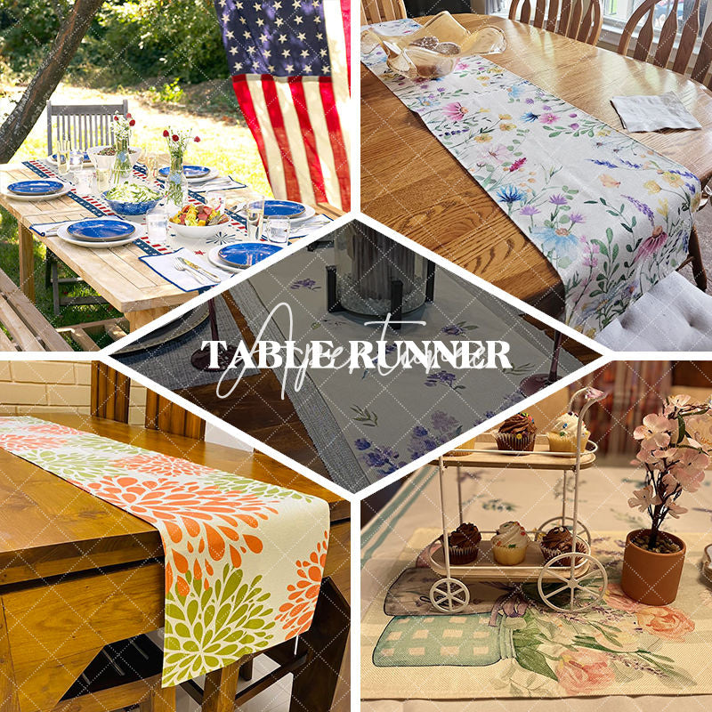 Aperturee - Grey White Checkred Plaid Table Runner For Kitchen