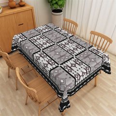 Aperturee - Grey White Rhombic Black Lace Rectangle Tablecloth