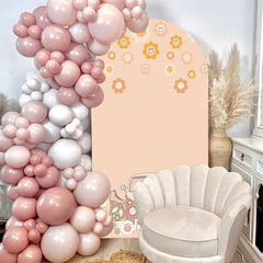 Aperturee - Groovy Floral Beige Truck Birthday Arch Backdrop