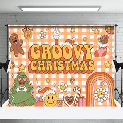 Aperturee - Groovy Yellow Cute Cartoon Merry Christmas Backdrop
