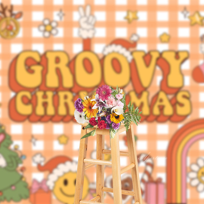 Aperturee - Groovy Yellow Cute Cartoon Merry Christmas Backdrop