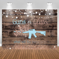 Aperturee - Guns Or Glitter Wood Gender Reveal Baby Shower Backdrop