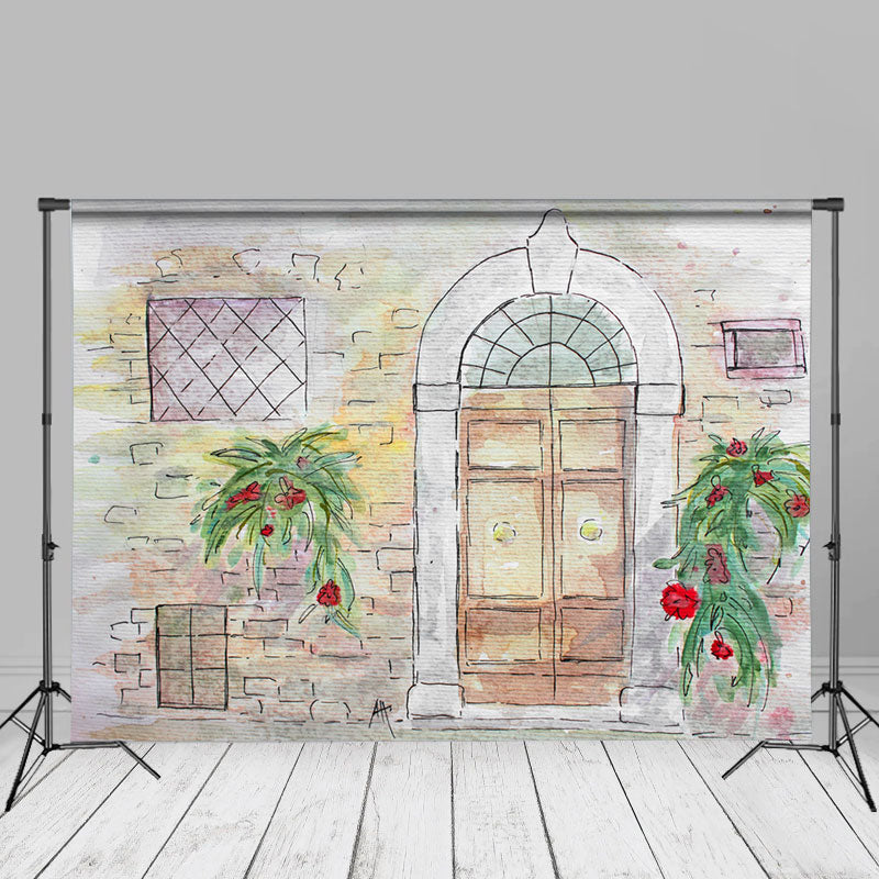 Aperturee - Hand Paint Brick Wall Window Door Backdrop For Photo