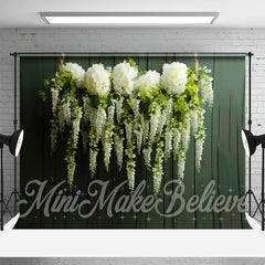 Aperturee - Hanging White Flower Green Wood Wall Spring Backdrop