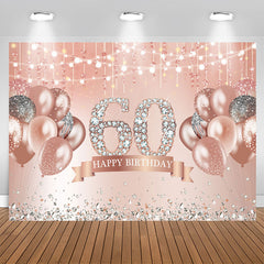 Aperturee - Happy 60th Birthday Pink Balloon Diamonds Giltter Backdrop