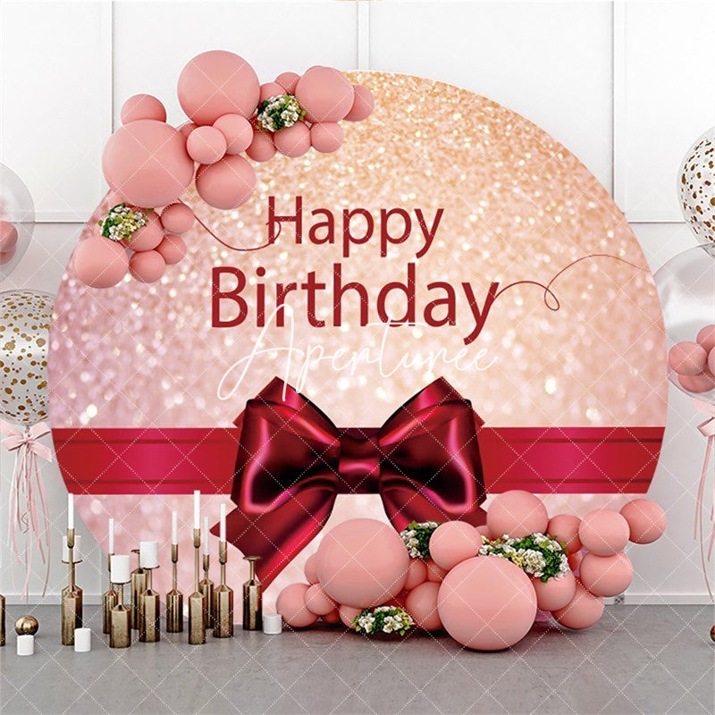 Aperturee Happy Birthday Red Bow Ribbon Glitter Bokeh Round Backdrops