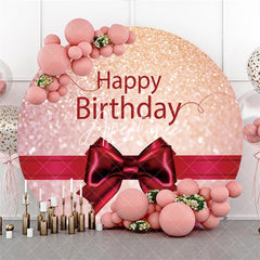 Aperturee Happy Birthday Red Bow Ribbon Glitter Bokeh Round Backdrops