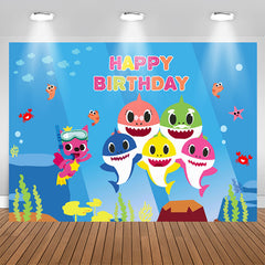 Aperturee - Happy Birthday Shark Baby Family Party Backdrop for Kids