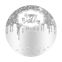 Aperturee - Happy Birthday Silver Glitter Diamond Round Backdrop for Party