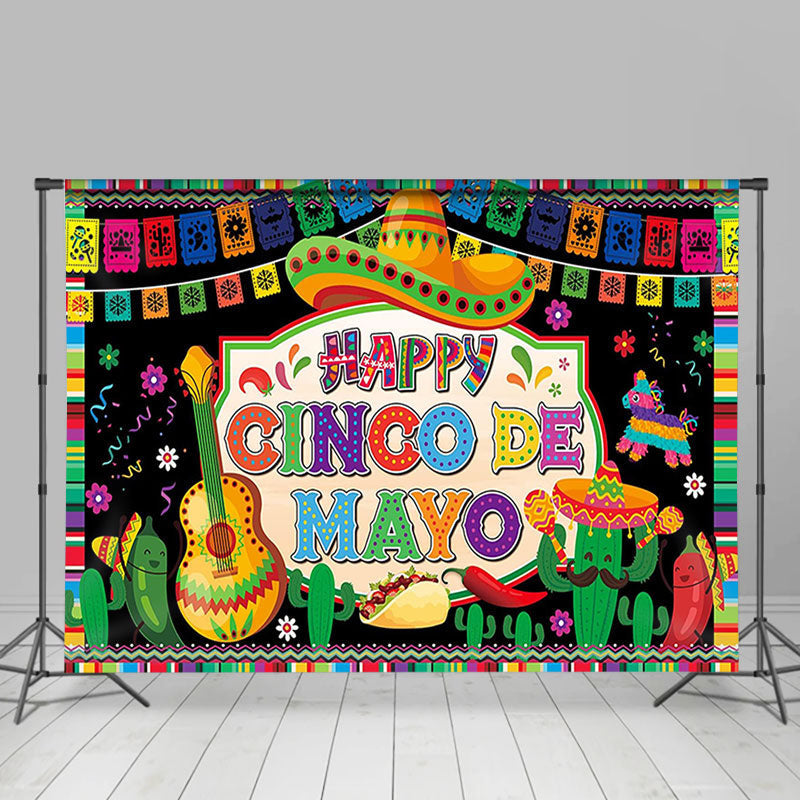 Aperturee - Happy Cinco De Mayo Mexican Fiesta Colorful Backdrop