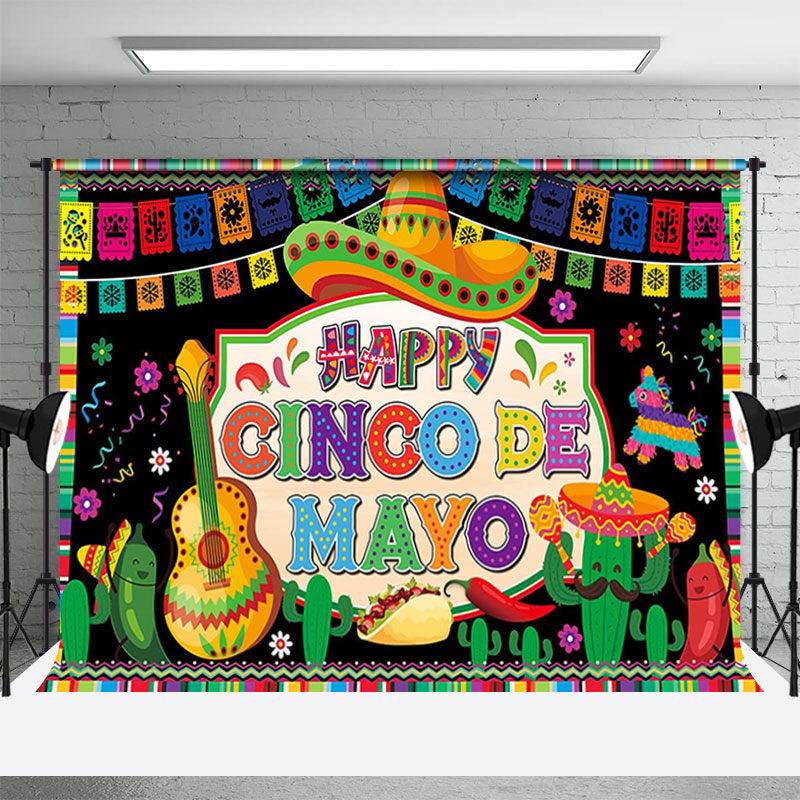 Aperturee - Happy Cinco De Mayo Mexican Fiesta Colorful Backdrop