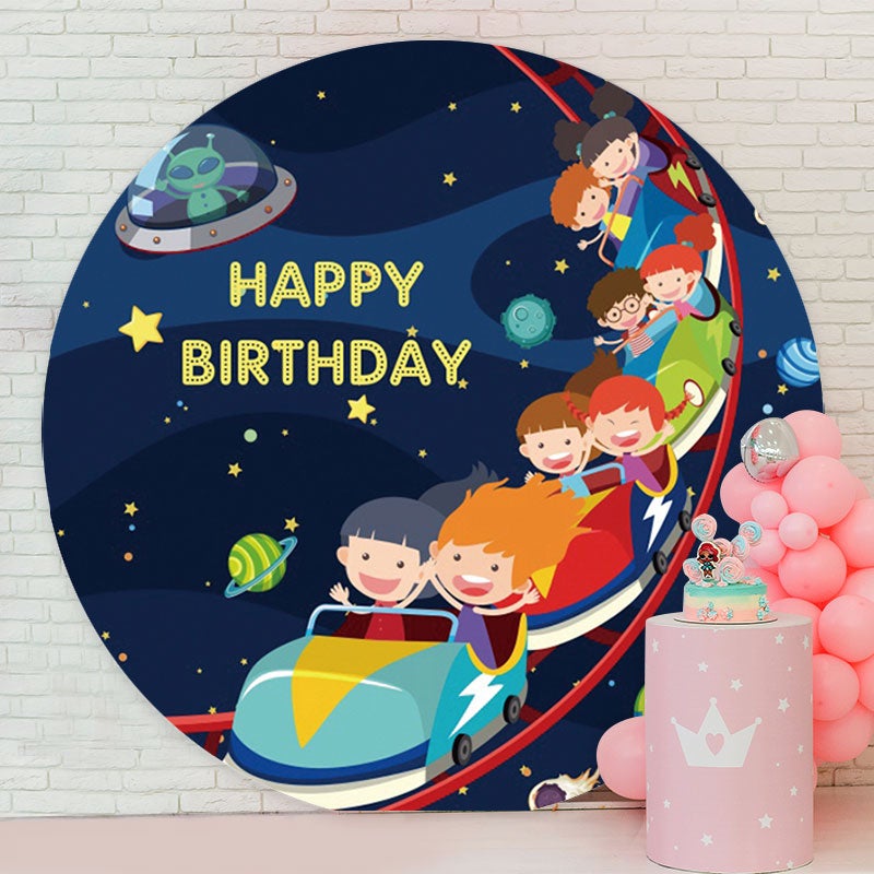 Aperturee - Happy Kids And Night Sky Round Birthday Backdrop