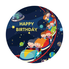 Aperturee - Happy Kids And Night Sky Round Birthday Backdrop