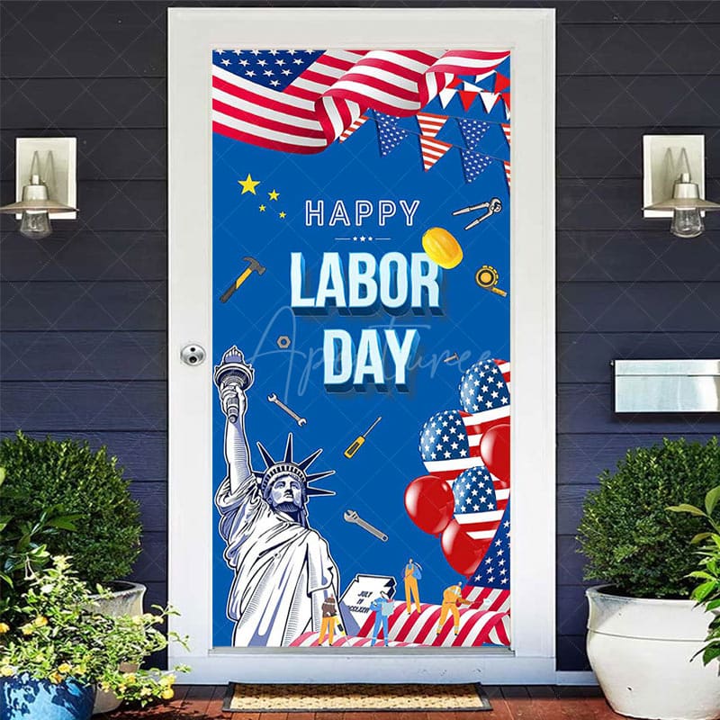 Aperturee - Happy Labor Day American Flag Liberty Door Cover