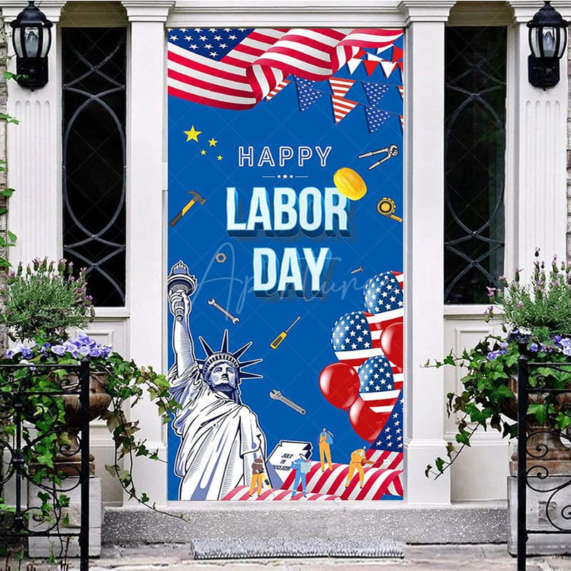 Aperturee - Happy Labor Day American Flag Liberty Door Cover
