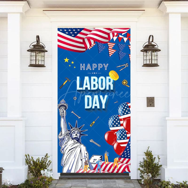 Aperturee - Happy Labor Day American Flag Liberty Door Cover