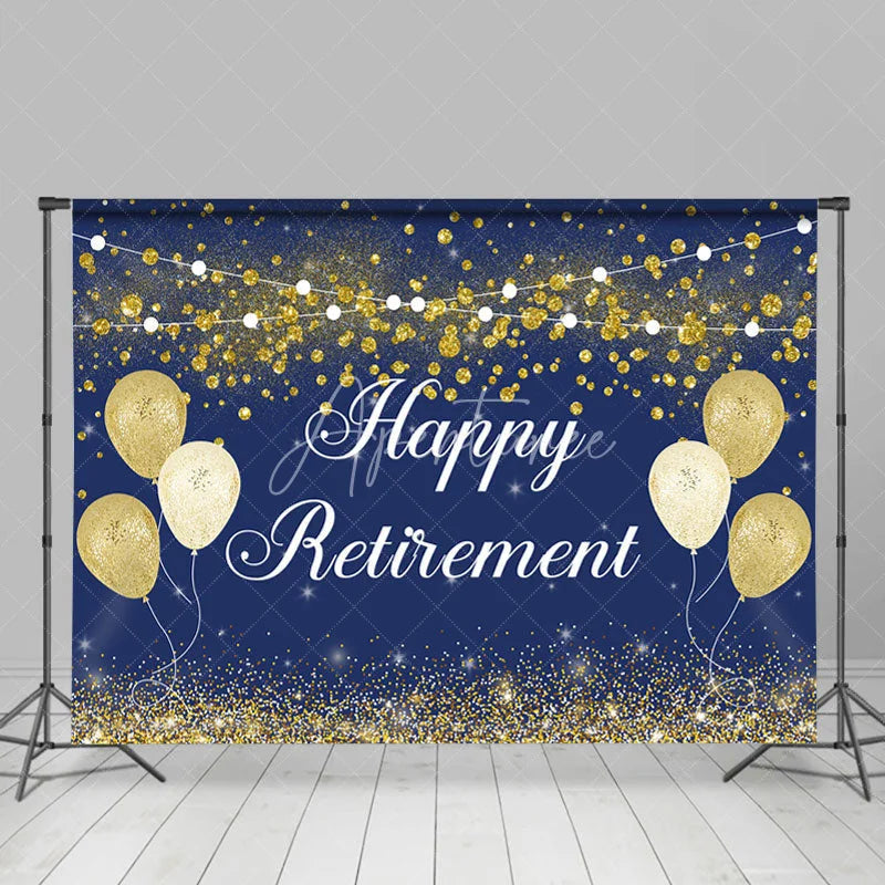 Lofaris Happy Retirement Gold Balloon Glitter Bokeh Backdrop