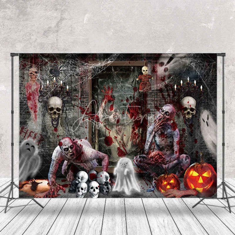 Aperturee - Haunted House Horrible Skull Halloween Backdrop