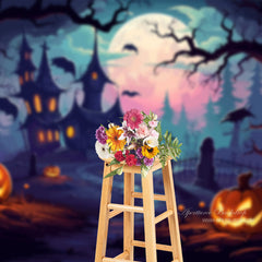 Aperturee - Haunted House Pumpkin Lantern Halloween Backdrop