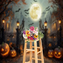 Aperturee - Haunted House Pumpkins Moon Halloween Backdrop
