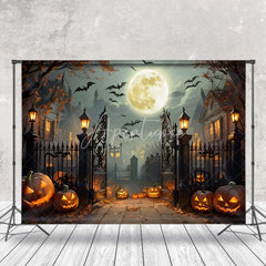 Aperturee - Haunted House Pumpkins Moon Halloween Backdrop