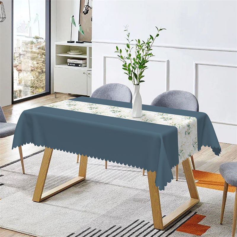 Aperturee - Haze Blue Elegant Spring Leaves Dining Tablecloth