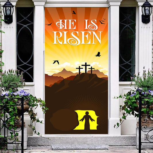 Aperturee - He Is Risen Jesus Sunset Mountain Easter Door Cover