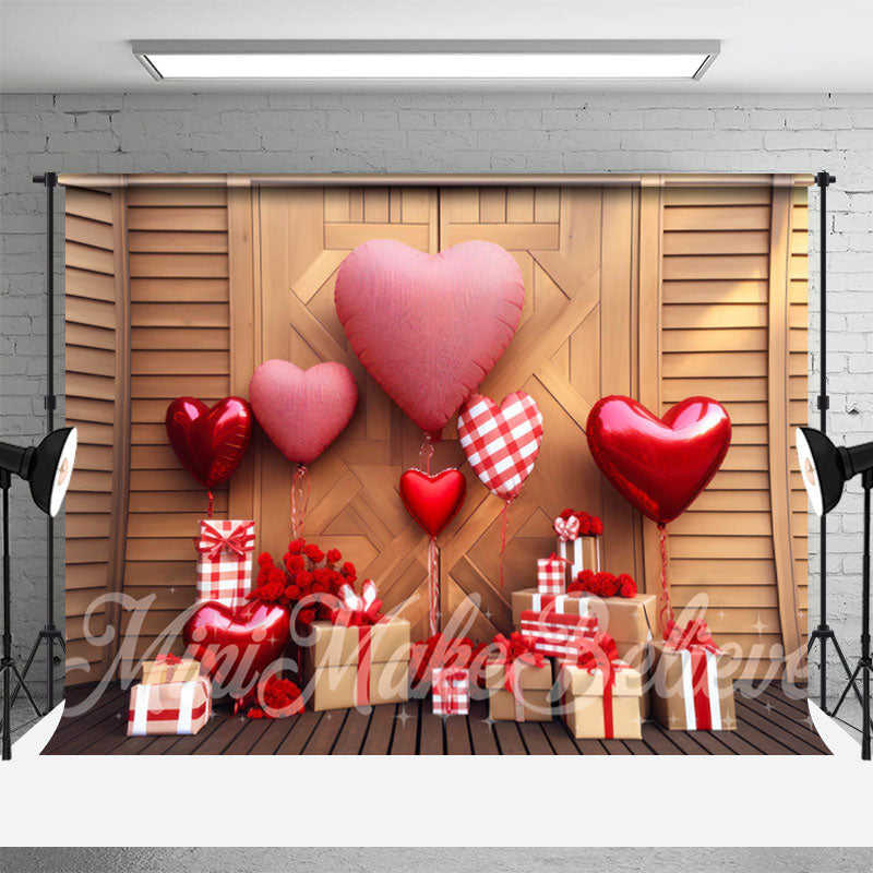 Aperturee - Heart Balloon Gift Wood Wall Valentines Day Backdrop