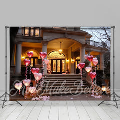 Aperturee - Heart Balloons Palace Door Valentines Day Backdrop