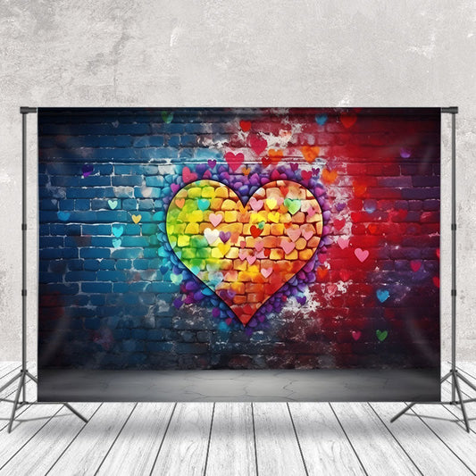 Aperturee - Heart Blue Red Brick Wall Valentines Day Backdrop