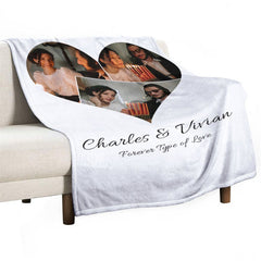 Aperturee - Heart Custom Photo White Valentines Day Gift Blanket