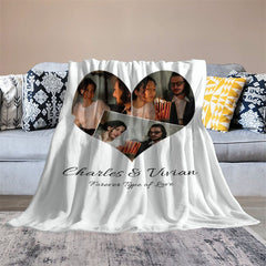 Aperturee - Heart Custom Photo White Valentines Day Gift Blanket