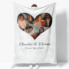 Aperturee - Heart Custom Photo White Valentines Day Gift Blanket