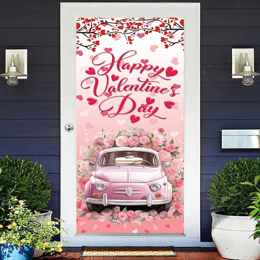 Aperturee - Heart Tree Pink Floral Car Valentines Day Door Cover