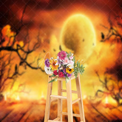 Aperturee - Hell Gold Moon Crow Bat Halloween Photo Backdrop