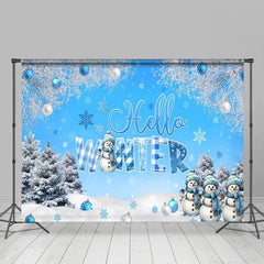 Aperturee - Hello Winter Snowflake Snowman Pine Blue Backdrop