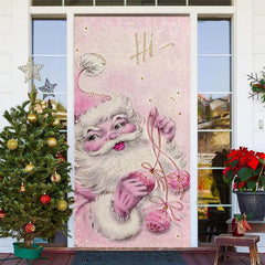 Aperturee - Hi Pink Santa Claus Snowy Door Cover For Christmas