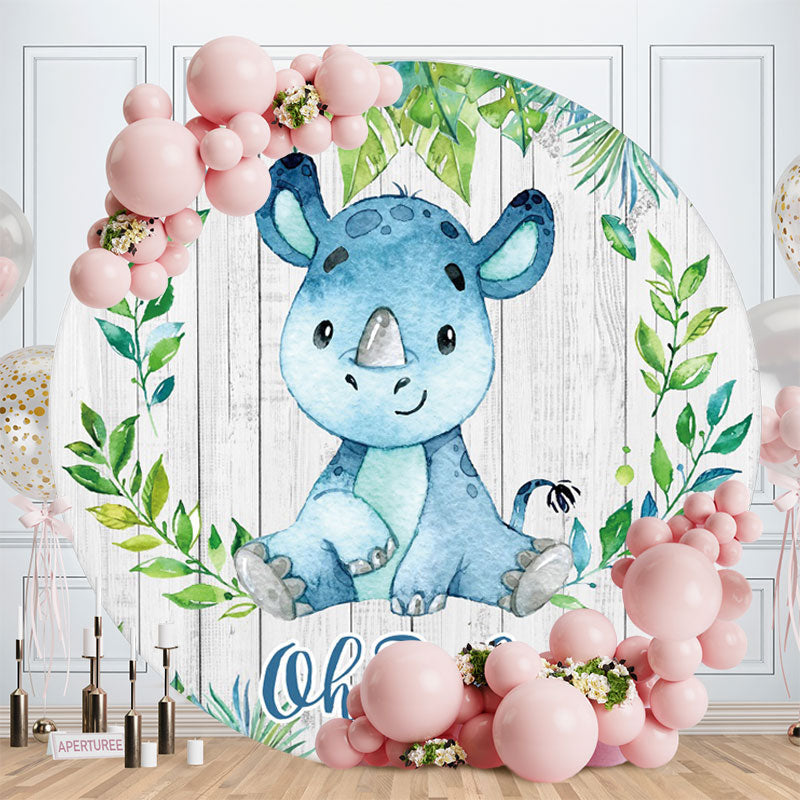Aperturee - Hippo And Wooden Circle Baby Shower Backdrop