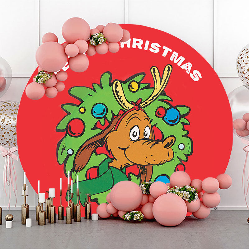 Aperturee - Holiday Red Reindeer Circle Merry Christmas Backdrop