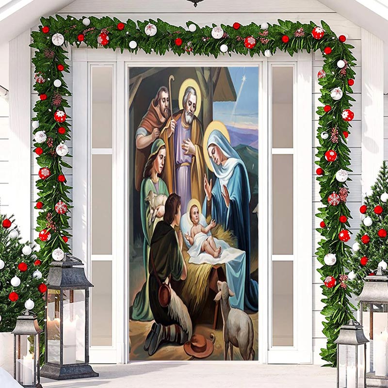 Aperturee - Holy God Baby Sheep Christmas Door Cover Decoration