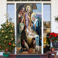 Aperturee - Holy God Baby Sheep Christmas Door Cover Decoration