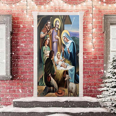 Aperturee - Holy God Baby Sheep Christmas Door Cover Decoration